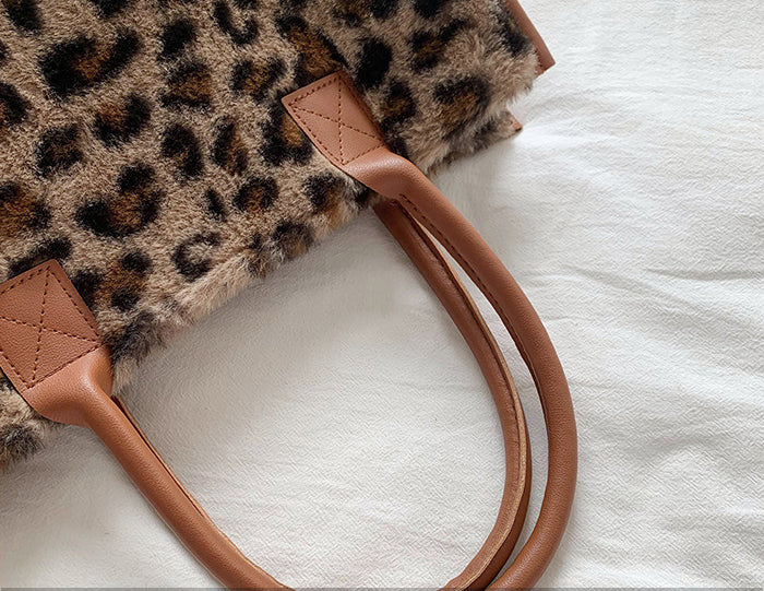 Bolso De mano Retro Animal Print Peluche Con Asas Piel