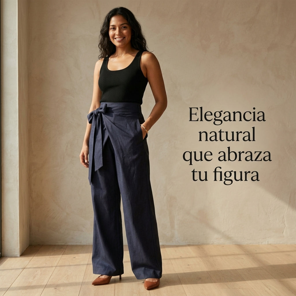 Pantalón palazzo envolvente de cintura alta