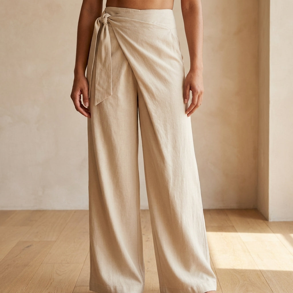 Pantalón palazzo envolvente de cintura alta