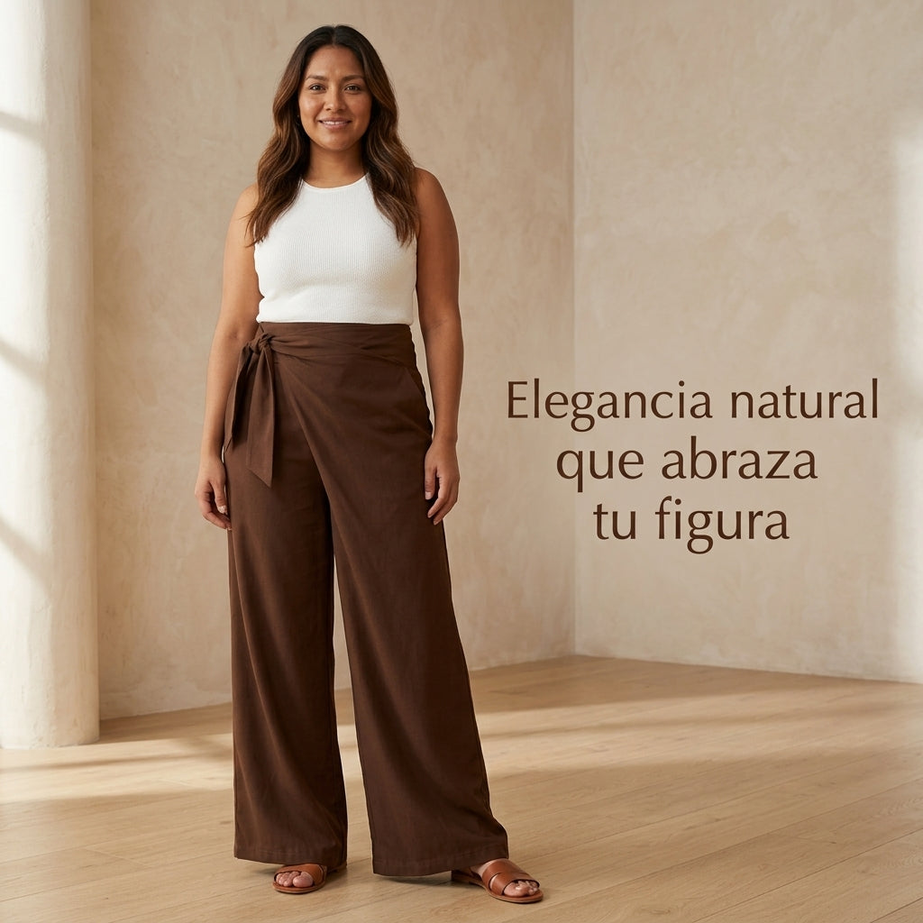 Pantalón palazzo envolvente de cintura alta