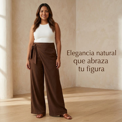 Pantalón palazzo envolvente de cintura alta