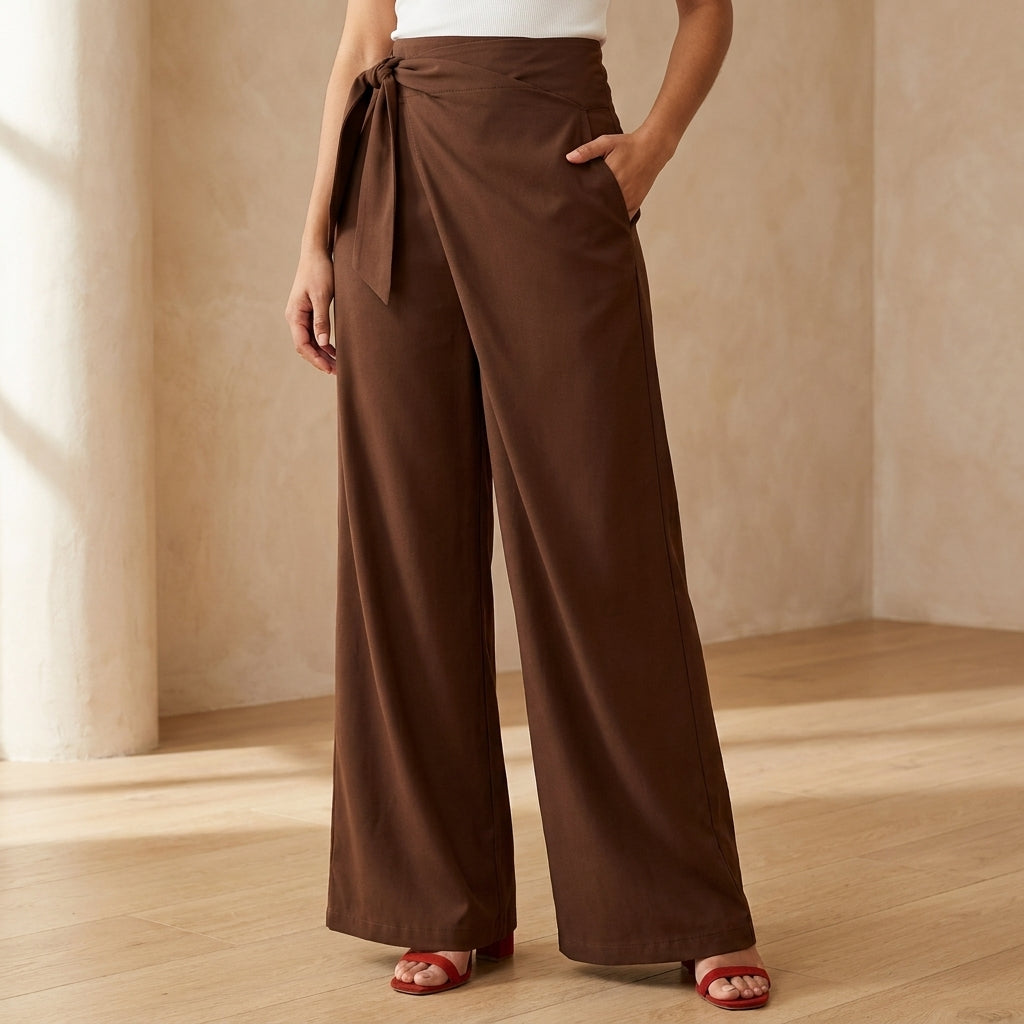 Pantalón palazzo envolvente de cintura alta
