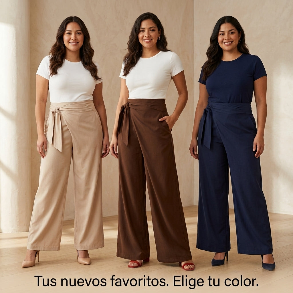 Pantalón palazzo envolvente de cintura alta