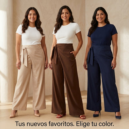 Pantalón palazzo envolvente de cintura alta